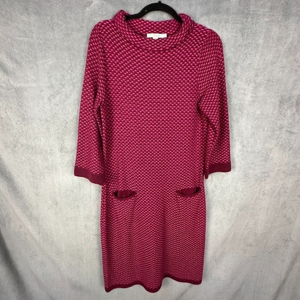 Boden Dress 12L Pink 3/4 Length Sleeve Sweater Stretch Wool Career Retro Chic